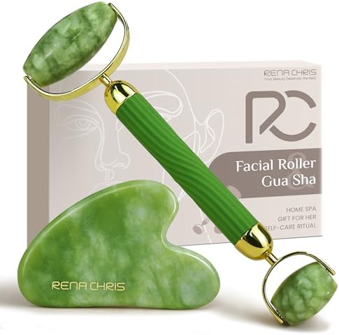Rena Chris Gua Sha en Jade Gezicht Roller, Gezicht Lifting Massag...
