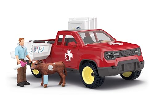 Image of Schleich FARM WORLD - 29PC Veterinarian with Truck and Cow - Kids 3+ | 42727