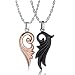 Couple Matching 2 PCS Silver/Black/Rose Gold Tone Elegant Angel Wing Pendant Necklace Set with Chain (Black and Rose Gold)
