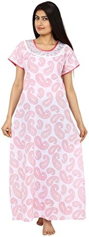 Saashiwear Women's Nightgown Cotton Printed Embroidered Ethnic Indian Maxi Kaftan