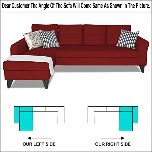 Image of Adorn India Maddox Tufted L Shape 5 Seater Sofa Wood Sofa Set LHS (Maroon) (3 Year Warranty)
