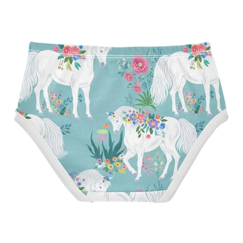 Toddlers Underwear Floral 2t Cotton Panties for Girl Designer Briefs Kids Undies White Horses Floral Turquoise2