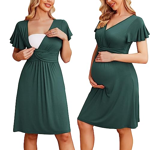 Ekouaer Maternity Midi Dress For Women Short Sleeve Pregnancy Dresses Elegant Bodycon Dress (Green, Xxl) #TOP10