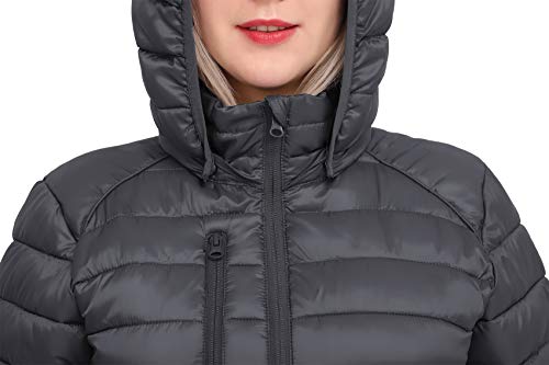 Fit Space Down Alternative Jacket For Women Quilted Lightweight Packable Padding Coat With Detachable Hood (Grey, Xs) #TOP2