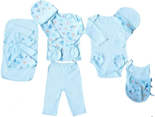 My Tiny Wear Full Sleeves New Born Baby Gift Set, Infant Clothing Gift Set, essentials kit, Cotton Set, Suit Set, Just born, Dress, Boy, Girls, 14 Pieces | Items | products, 0-3 Months (Light Blue)