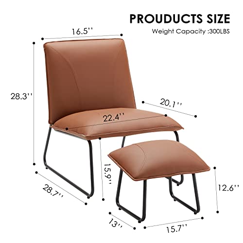Modern Accent Chair, Living Room Chair With Footrest, Faux Leather Waterproof Fabric Armless Accent Chairs, 16″High Comfy Mid Century Modern Chair For Office Bedroom Chairs For Adults Lazy Corner #TOP1