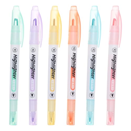 Healeved Marcadores Fluorescentes de Doble Punta 6 Unidades Punta Ancha y Fina Colores Pastel Suaves para Estudiar Oficina y Subrayado Preciso