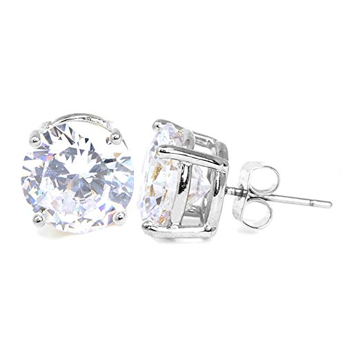 Stainless Steel Round Cut Cubic Zirconia Stud Earrings With Clear Case - Gold, Silver (3mm~12mm)3