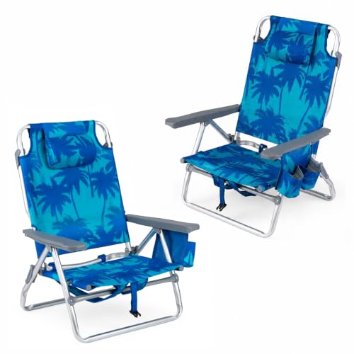 Image of Tangkula Set of 2 Backpack Beach Chair for Camping Beach Picnic | 5-Position Adjustable Backrest | Foldable, Lightweight & Portable | Cooler Bag, 2 Cup Holders, Towel Bar, Backpack Straps