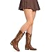 Bybmorto Tan Cowboy Boots for Women - Mid Calf Western Sunflower Cowgirl Boots with Floral Embroidery, Square Toe Stitched Pull On Retro Design, for Country Idyll, Concerts and More Size 7.5