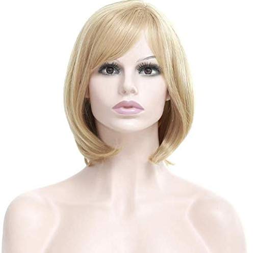 fashion centre parting natural fluffy white Slanted bangs gold short wig