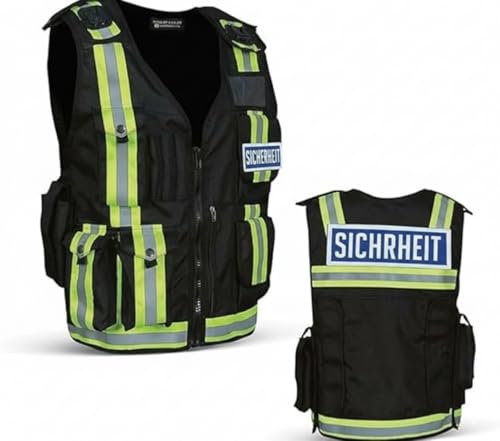 NES3 Supreme Supplies High Vis Black Tactical Airsoft Vest - Mesh Reflective Safety Gear for Outdoor Security - Adjustable Premium Design with Multi Pockets (Black, Security Vest) (Sicherheit)
