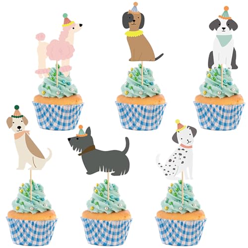 36 Piezas de Decoración para Cupcakes de Perro, Decoración de Pasteles de Cachorro, Decoración Topper Tarta Cumpleaños, Adecuado para Fiestas de Cumpleaños Infantiles, Baby Shower