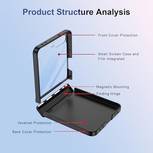XIMAND for Samsung Galaxy Z Flip 7 Case with 360 Bracket Ring Holder Magnetic Hinge Protection & Built-in Front Screen Protector, Slim Texture Shockproof Case.(TGrey) by XIMAND - Image 5