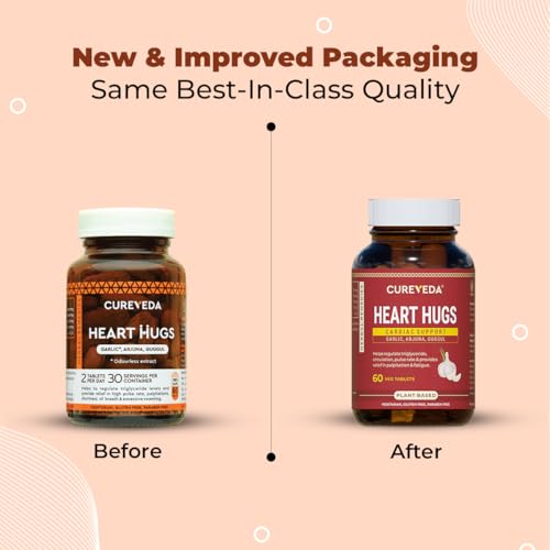 Cureveda™ Herbal Heart Hugs - For Healthy Heart Cardiac Wellness Cholesterol control - 60 Tablets