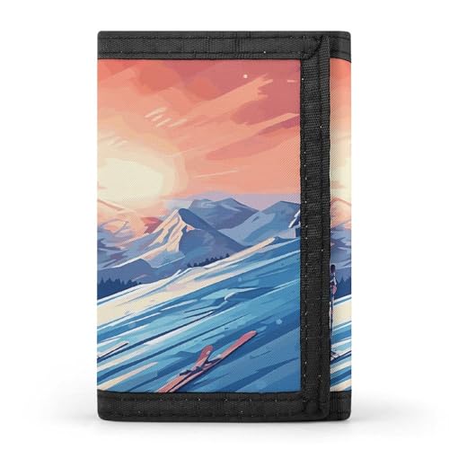 Ski Board Trifold Wallet, Card Cases And Money Oganizer Thin Stylish Mini Coin Bag with Zipper Coin Pocket Credit for Men And Women