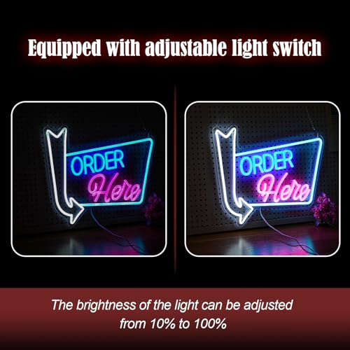 Image of Order Here Neon Sign Led letters Sign Dimmable Order Neon Light for Wall Decor Larger Order Here Light Up Sign for Restaurant Shop Bar Business Neon Decor(16.1 * 12.6 In)