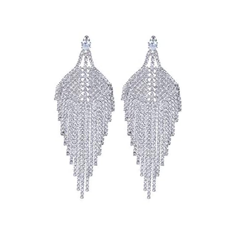 mecresh Rhinestone Crystal Drape Leaf Long Tassel Pendant Teardrop silver/gold Earrings party/Birthdays/Weddings/for Brides Bridesmaids (silver) Cover