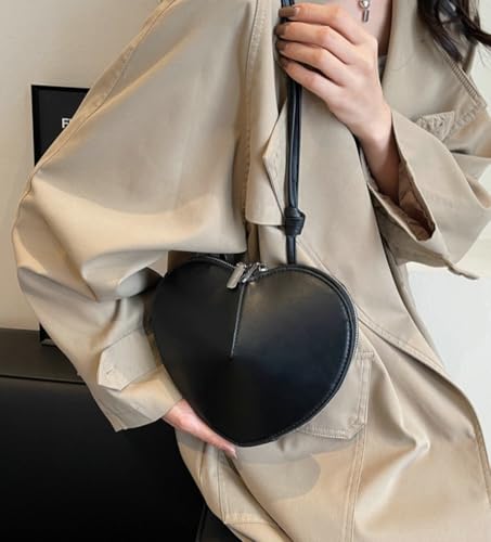 Women Heart Shape Handbag Vegan Leather Shoulder Bag Cute Heart Purse for Girl Gift Zipper Around Crossbody Bag4