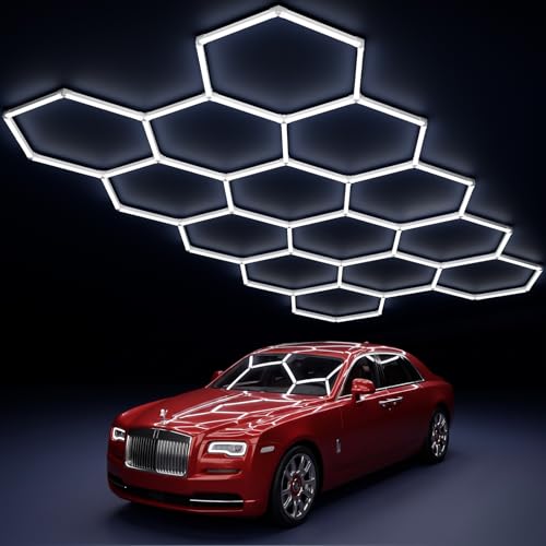 Image of MODERN 14 Hexagon LED Garage Light 6500K, 61560 Lumens, Honeycomb Design, 14-Grid System, Octagon Shop Light for Workshop, Gym, Warehouse & Car Wash (White, 57-Pack)