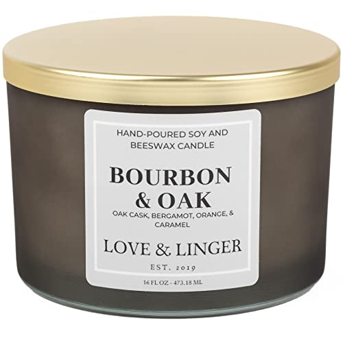 Bourbon Scented Candle | Candles For Men | Masculine Candles | Luxury Soy & Beeswax Candles For Home | 16 Oz. Large Jar 3 Wick Candle | Mens Candle | Gift For Men #TOP19