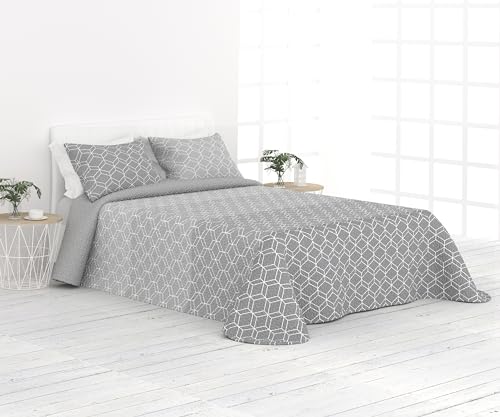 Liniva Home Colcha Fina Reversible de Verano y Primavera. Colcha con Funda DE COJÍN. Cubrecama Elegante de Microfibra Extra Suave. (Lineal - Gris - Cama 90 cm)