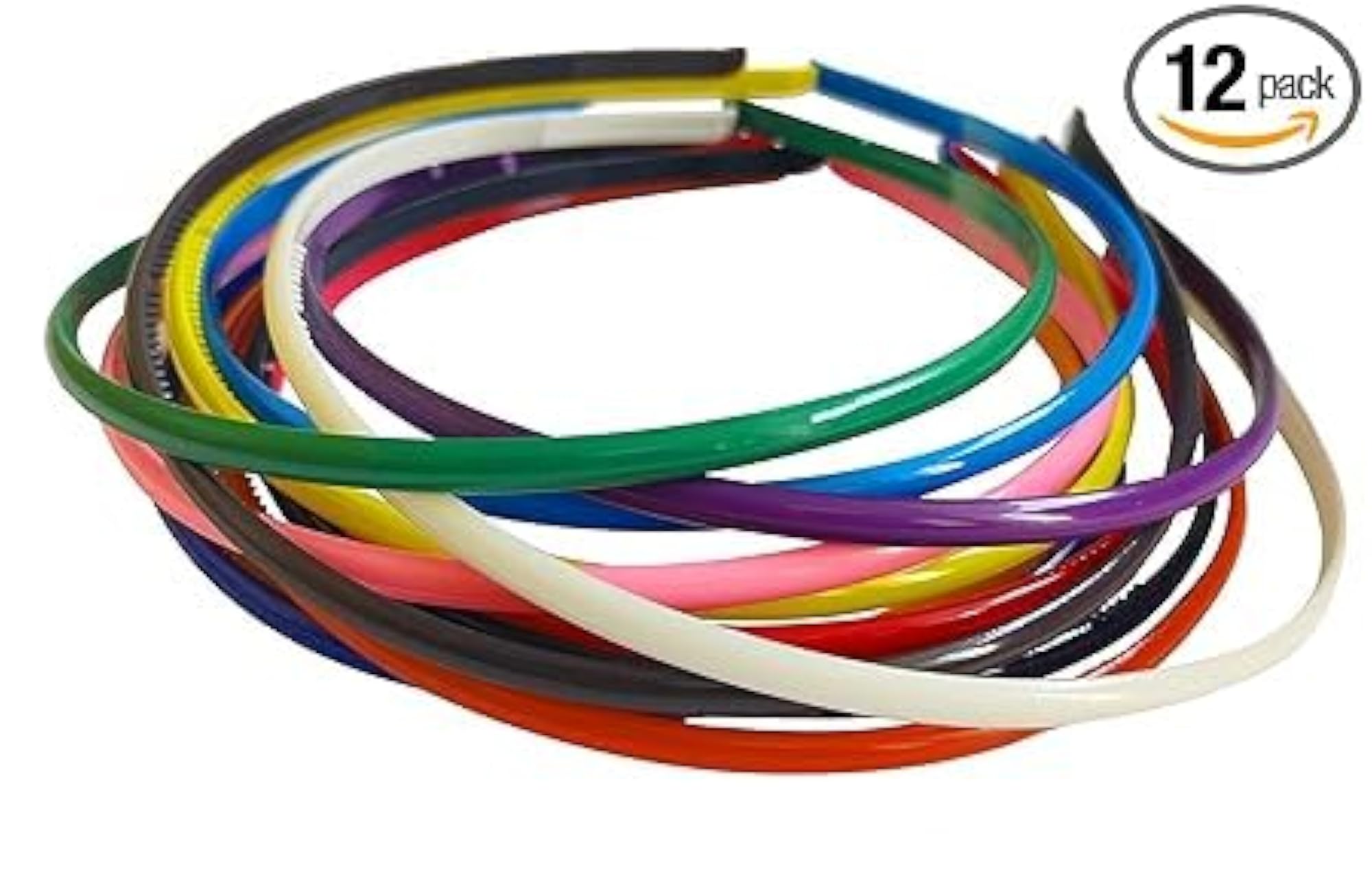 12pcs Narrow Plastic Hair Bands for Girls & Women, Multicolour