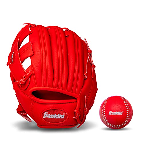 Franklin Sports 9.5' RTP Performance Teeball Glove and Ball Combo Red - Left Handed Thrower