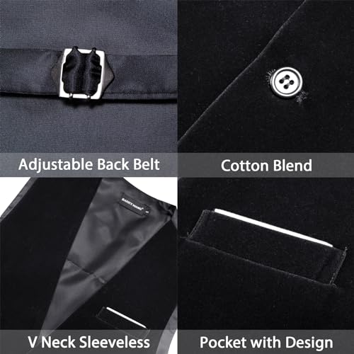 Barry.Wang Mens Velvet Vest V-neck 2 Pockets Gold Brooch Suit Waistcoat Set for Prom Wedding Party Dinner4