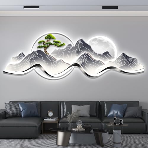 Sullo sfondo una montagna,luci a LED,dipinti decorativi per il soggiorno,murali sullo del divano,stile semplice e moderno，Lampade decorative da parete a adatte a soggiorni(D,120*40cm/47.2*15.7in)