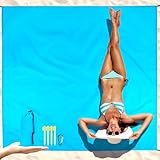 Fammart Beach Blanket Sandproof Waterproof, Compact Pocket Picnic Blanket, Quick-Drying Lightweight Beach Mat Camping Tarp with Corner Pockets & Stakes for Hiking, Festivals, Outdoor Recreation