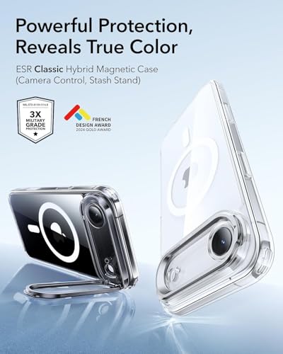 Image of ESR for iPhone Air Case, Camera Control Cover, Stash Stand, Compatible with MagSafe Accessories, TPU for iPhone 17 Air Case, Military-Grade Drop Protection, Hybrid Series, Clear