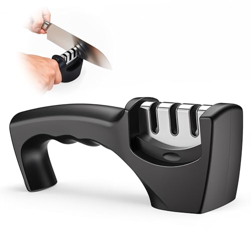 Afilador cuchillos 3 etapas profesional – Manual, seguro y ergonómico – Afila rápido y sin esfuerzo cuchillos de cocina – Afilador de cuchillos ALFAHOME & GARDEN