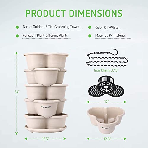 Vivosun 2-Pack 5 Tier Vertical Gardening Stackable Planter For Strawberries, Flowers, Herbs, Vegetables Ivory #TOP5