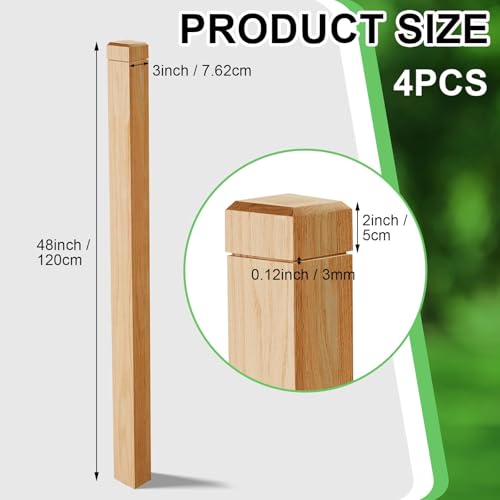 Image of CroBlissful 4 Pcs 3 inch x 3 inch x 48 inch Solid Red Oak Stair Newel Post with a Single Groove Notched Newel Wood Balusters for Staircase Interior Railing Newels for Stair Handrails