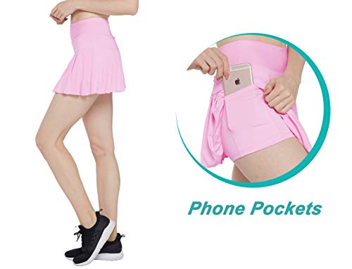 HonourSex Pink Women Tennis Skirt Pleated Golf Skirts with Pockets Skort Workout Sports Hiking L