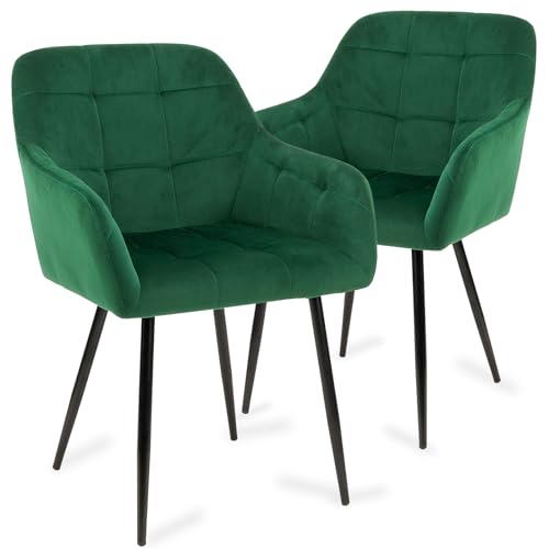 Higliocas Sillas de Comedor Juego de 2 - Silla Cocina Terciopelo con Reposabrazos (Verde-2)
