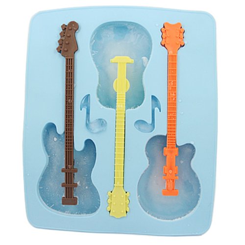 HDE Guitar Shaped Music Party Silicone Jello Chocolate Mold Ice Cube Tray with 3 Neck Drink Stirrers