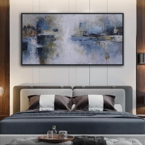 Image of AJAZIKO Abstract Canvas Wall Art, Blue Wall Art for Living Room Modern Artwork for Walls, Pictures for Above Bed, Large Decor for Bedroom and Office Contemporary Wall Decor 24x48IN