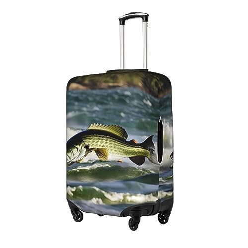 Bass Fishing Wave Print Practical Elastic Washable Travel Luggage Cover with Concealed Zipper for Suitcases2