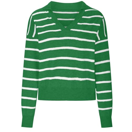 Heevina Sweaters for Women Striped Lapel V Neck Long Sleeve Knit Knitted Sweater Jumpers Trendy Pullover Winter Fall3