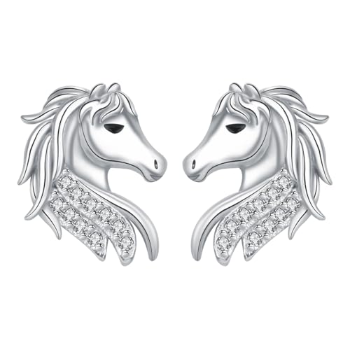 Hifeeled Boucles d'oreilles Femmes Argent Sterling 925 Boucles d'oreilles Cheval, Unique Cadeaux Bijoux Originaux pour Femmes Sœurs Ami
