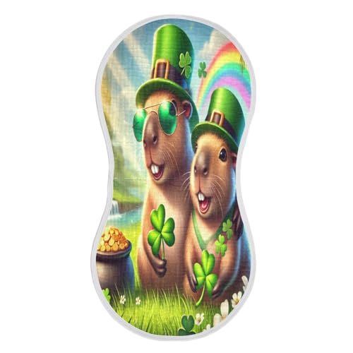Capybara St Patricks Clover Baby Burp Cloths Burp Cloth Rags Cotton Burp Clothes Absorbent Muslin Burp Cloths Soft for Boy Newborn Girl Unisex 1 Pack 22x11 Inches