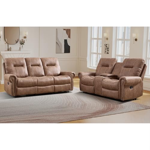 EBELLO 2 Pieces Manual Reclining Couch Furniture Set for Living