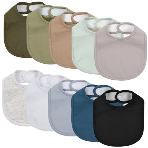 10 Pack Cotton Snap Bibs for Baby Boy Girl, Super Soft Drool Bibs for Teething and Feeding by egmao baby - Used condition - US$15.73