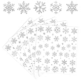 Whaline 330 Stück Winter-Glitzer-Aufkleber, silberfarbene Schneeflocken-Aufkleber, selbstklebende Aufkleber für Weihnachten, Zuhause, Party, Bastelbedarf, 10 Blatt