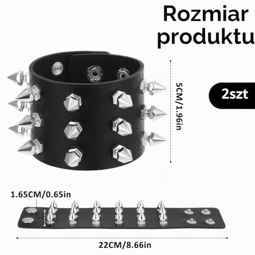 JIYIN Punk Rock skórzane bransoletki nitowe, 2 szt., punk-rock, kolczaste, bransoletka z ćwiekami, gotycka, punkowa, rockowa, skórzana bransoletka dla mężczyzn i kobiet, szeroki pasek w stylu lat 80