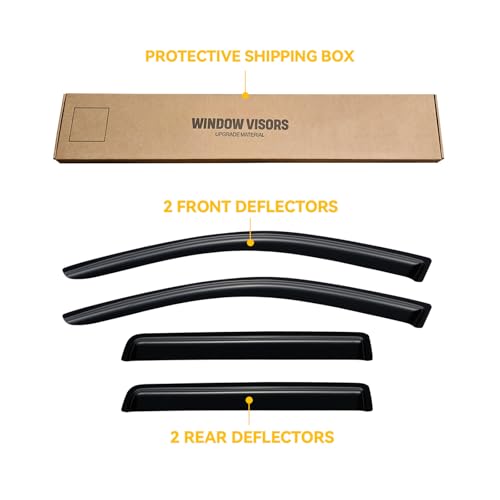 Image of Rain Guards Window Visor for 2011-2020 Mitsubishi Outlander(Excludes Sport) | Out-Channel Shields Vent Deflector Shade Wind Dark Smoke 2012 2013 2014 2015 2016 2017 2018, Tape-On Outside-Mount, 4PCS