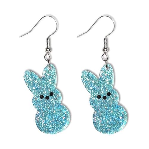 Todu Easter Earrings For Women Cute Bunny Egg Rabbit Drop Colorful Glitter Acrylic Dangle Earrings Holiday Jewelry Gift(Blue Bunny)