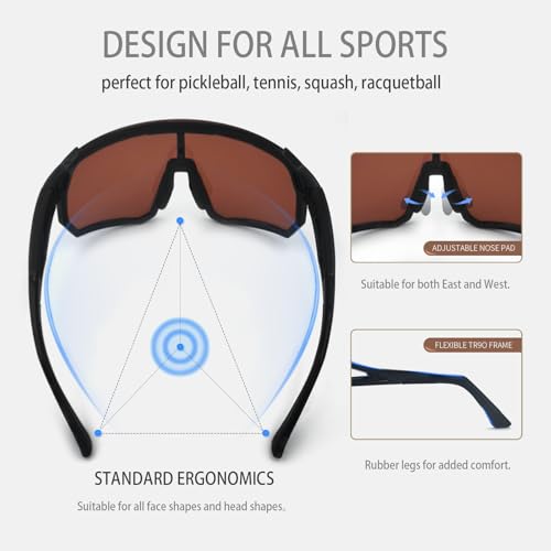 Wynthorix Cycling Sunglasses for Men Women MTB Mountain BIKE Sports Glasses for Running, Pickleball, Baseball Shades, Beach Volleyball Protection Goggles (Ocean Blue Frames/Amber Lenses) - Thumbnail 4